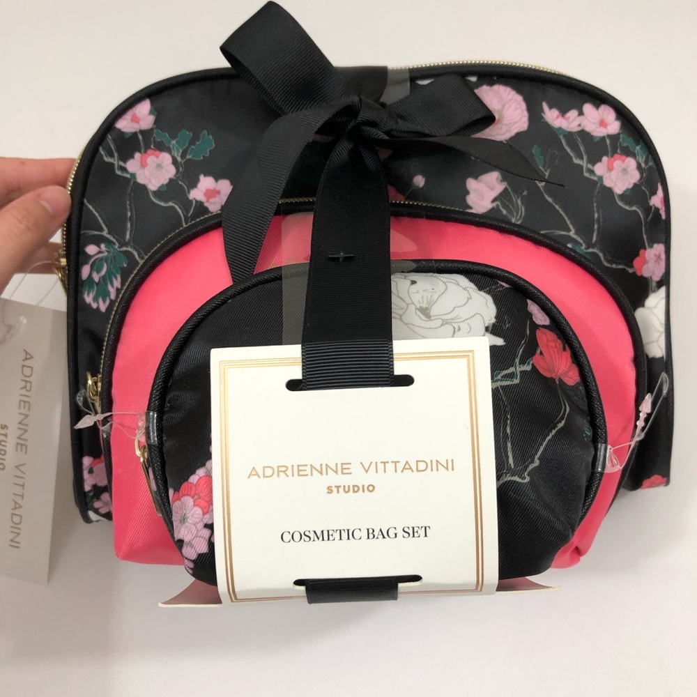 Cosmetic Bag Set of 3 Dome Shape Dark Floral